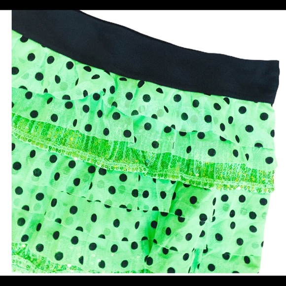 JUSTICE Polka Dot Tiered Skater Skirt With Elastic Waistband Neon Green Girl 7Y - Picture 4 of 11